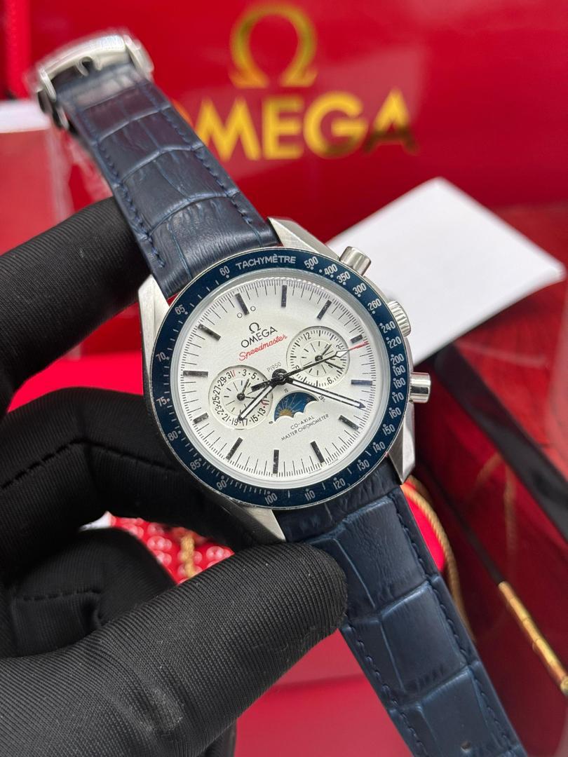 Omega Chronograph Automatic Leather Strap Watch | Luxury Mechanical Wristwatch