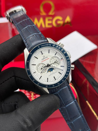 Omega Chronograph Automatic Leather Strap Watch | Luxury Mechanical Wristwatch