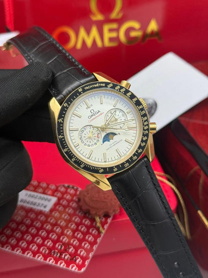 Omega Chronograph Automatic Leather Strap Watch | Luxury Mechanical Wristwatch