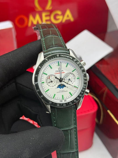 Omega Chronograph Automatic Leather Strap Watch | Luxury Mechanical Wristwatch
