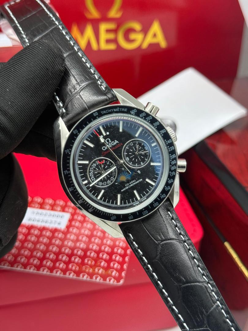 Omega Chronograph Automatic Leather Strap Watch | Luxury Mechanical Wristwatch