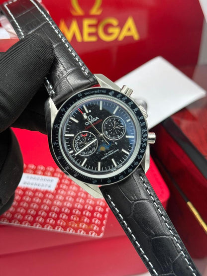 Omega Chronograph Automatic Leather Strap Watch | Luxury Mechanical Wristwatch