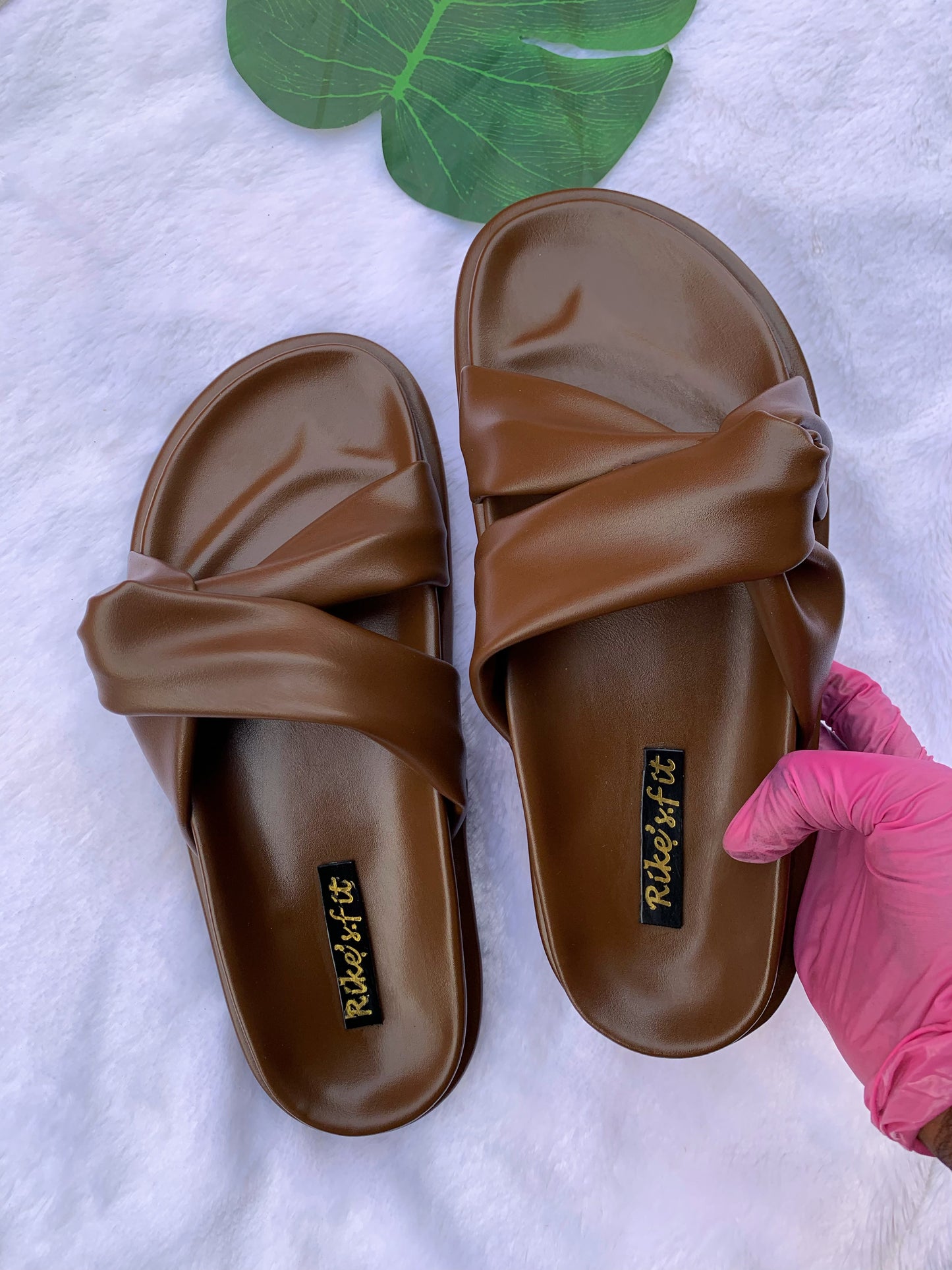 Women’s Comfort Knot Flat Slides  | Soft Slip-On Sandals (Brown)