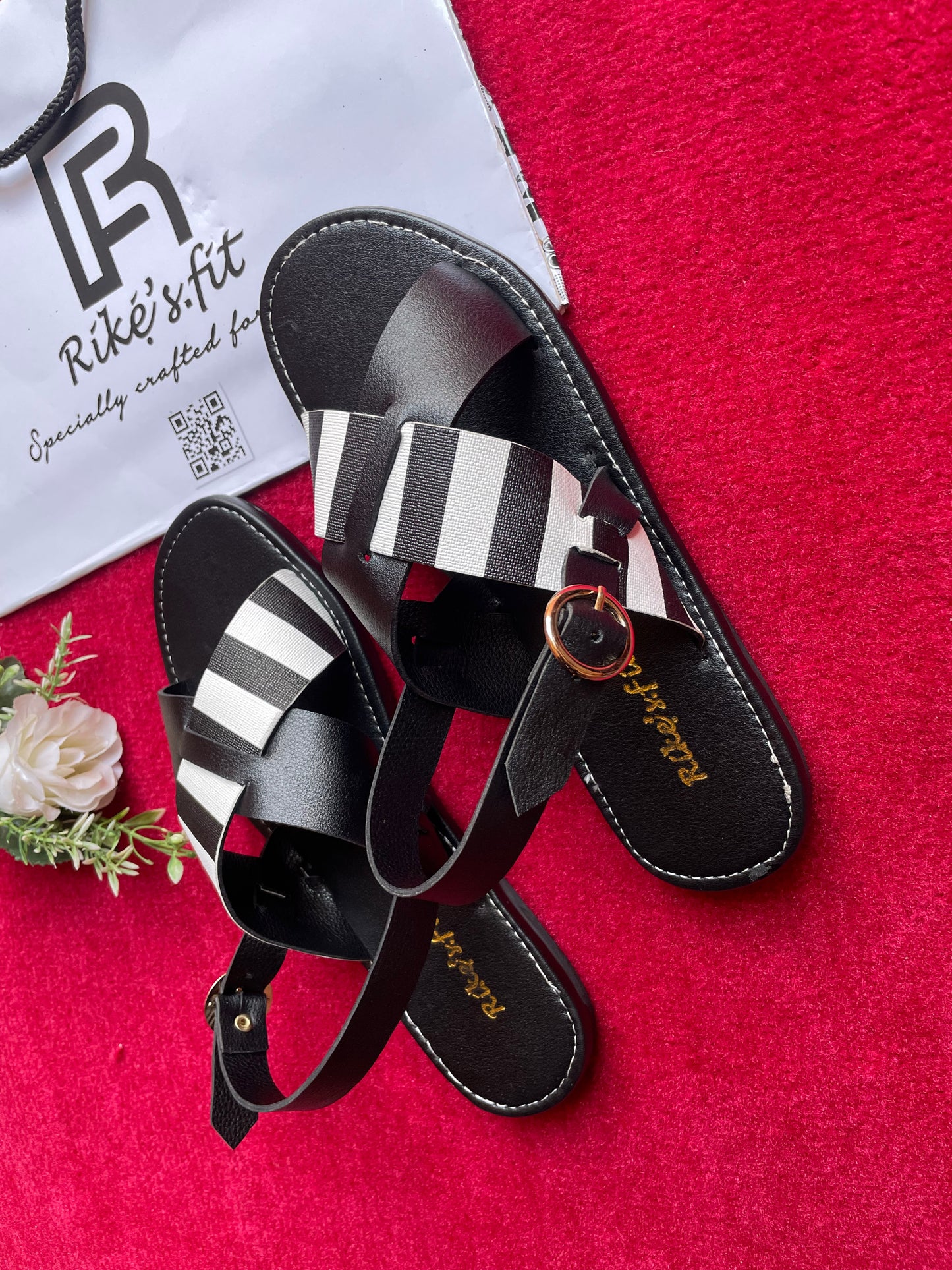 Striped Ankle-Strap Flat Sandals – Classic Comfort Edition