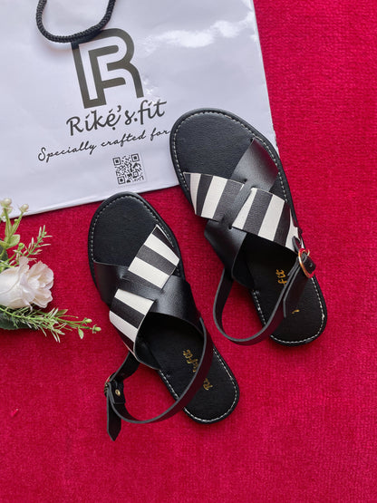 Striped Ankle-Strap Flat Sandals – Classic Comfort Edition