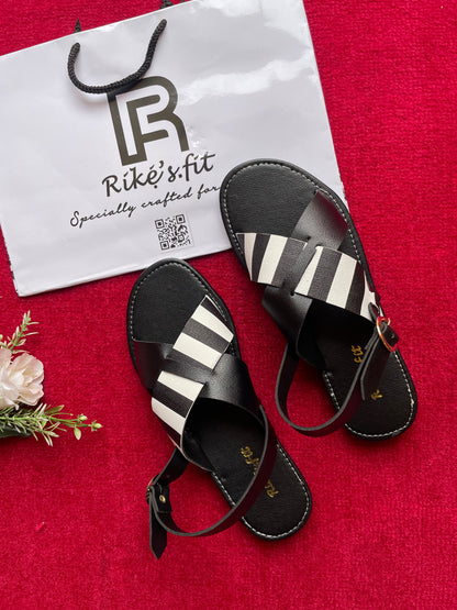 Striped Ankle-Strap Flat Sandals – Classic Comfort Edition
