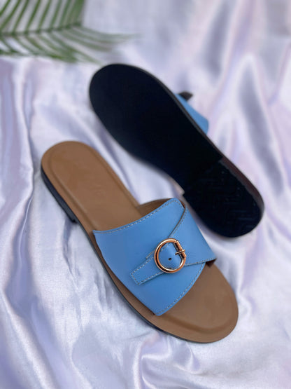 Ladies Flat Slippers with Buckle | Comfortable Open Toe Slide Sandals for Women