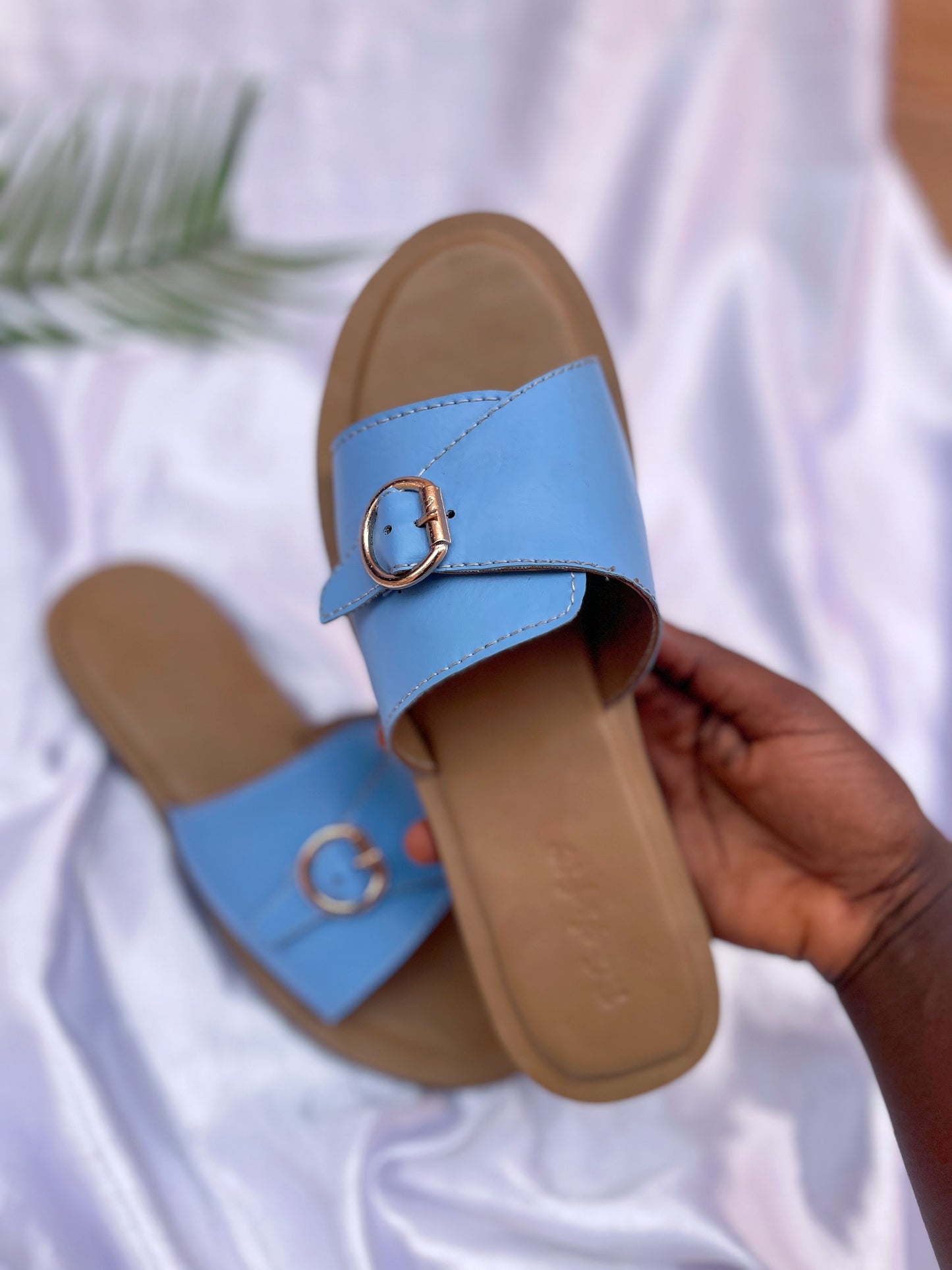 Ladies Flat Slippers with Buckle | Comfortable Open Toe Slide Sandals for Women