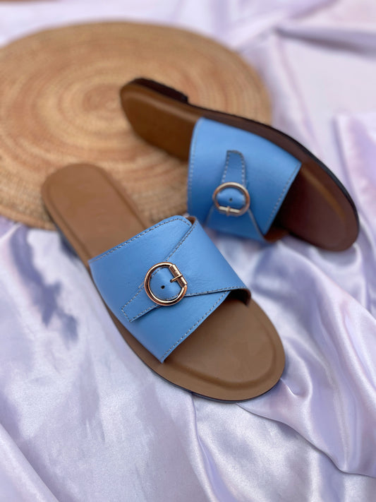 Ladies Flat Slippers with Buckle | Comfortable Open Toe Slide Sandals for Women