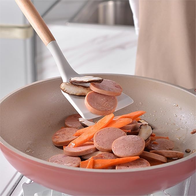 19 Piece Silicone Kitchenware Set Heat Resistant Non-Stick Cooking Tool with Wooden Handles