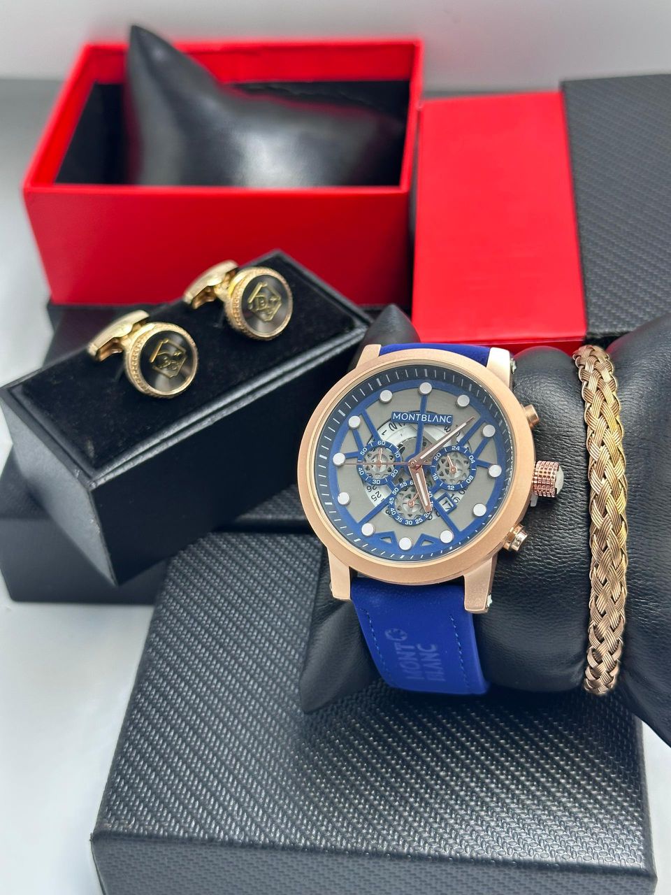 Montblanc Men’s Luxury Chronograph Leather Watch Gift Set