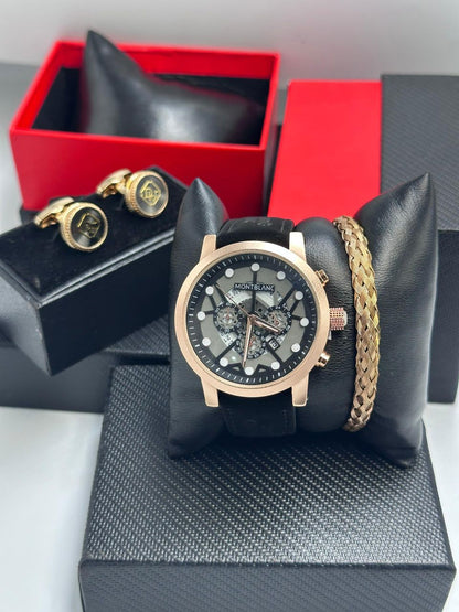 Montblanc Men’s Luxury Chronograph Leather Watch Gift Set
