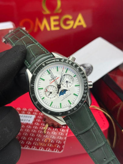 Omega Chronograph Automatic Leather Strap Watch | Luxury Mechanical Wristwatch