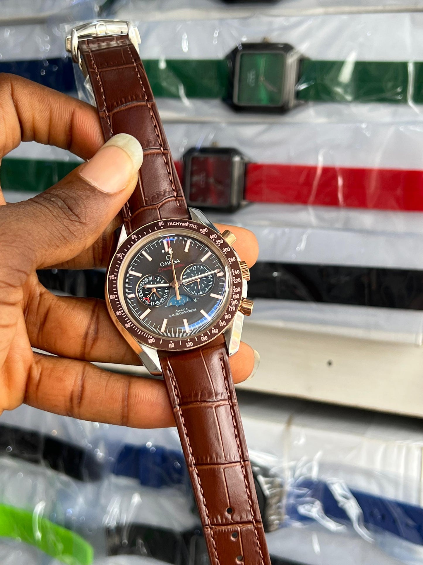 Omega Chronograph Automatic Leather Strap Watch | Luxury Mechanical Wristwatch