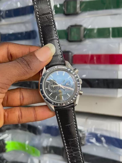 Omega Chronograph Automatic Leather Strap Watch | Luxury Mechanical Wristwatch